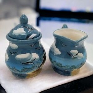 Ceramic Nautical Cream & Sugar Set  Kitchen Creations 2000 Coastal Decor